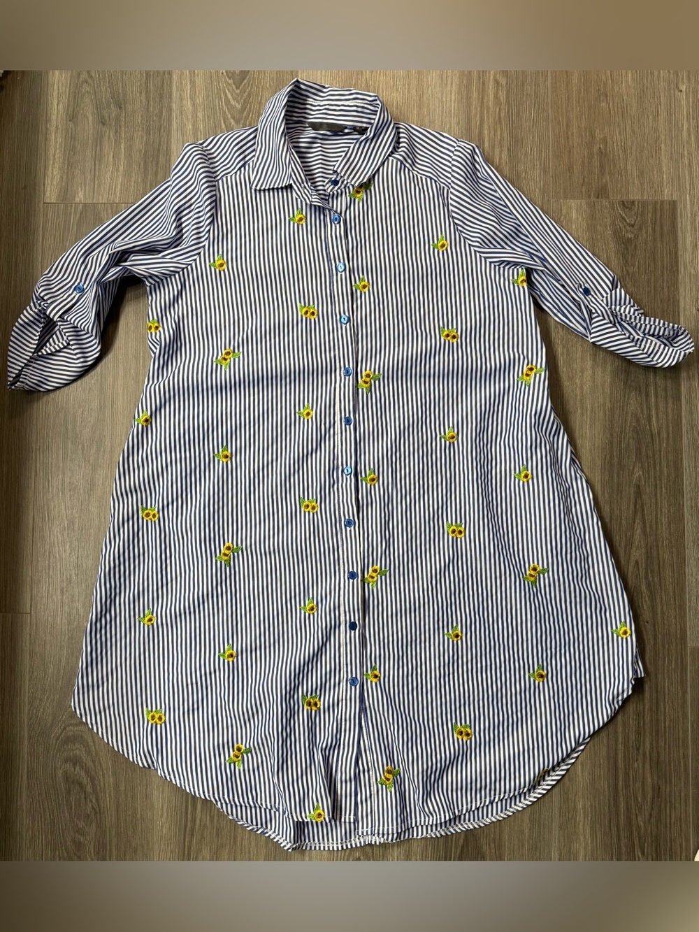 Mlle Gabrielle Striped Sunflower Shirt Dress | Plus 1X